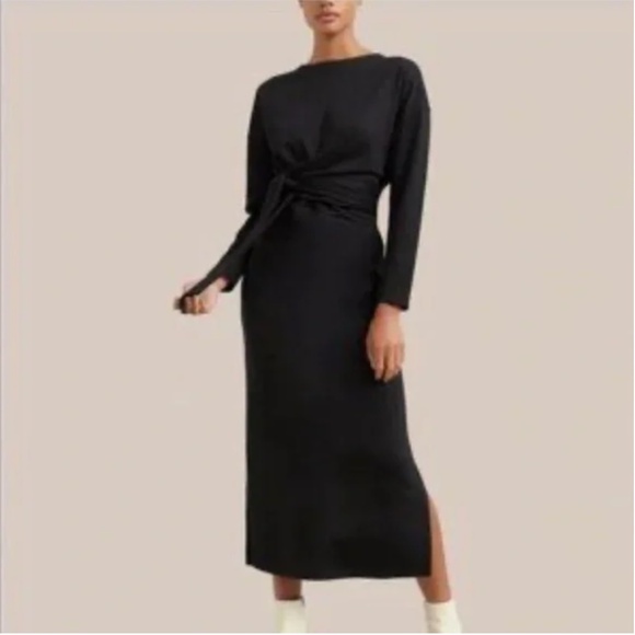 Modern Citizen Dresses & Skirts - Modern Citizen Black 3/4 Sleeve Cotton Tie Front Midi Dress